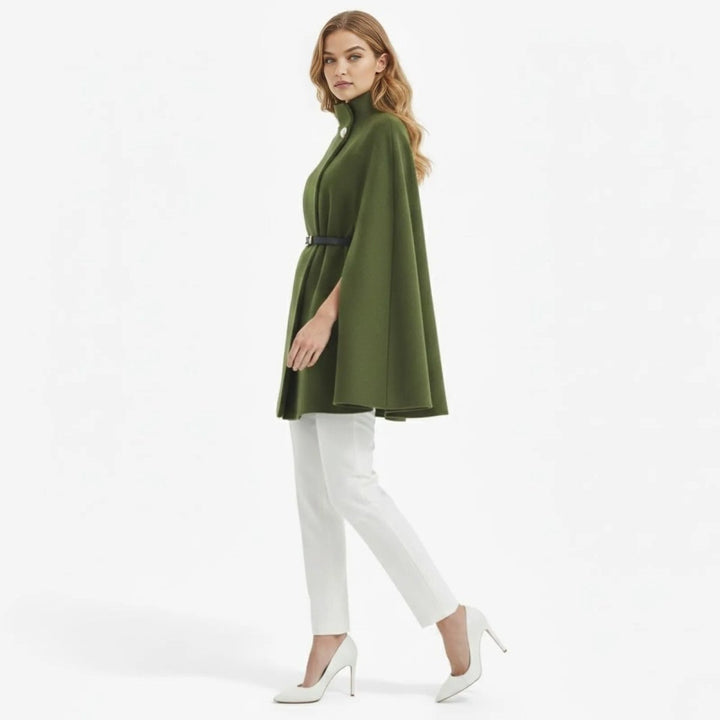 Gemma | Collared Belted Cape with Button Detail