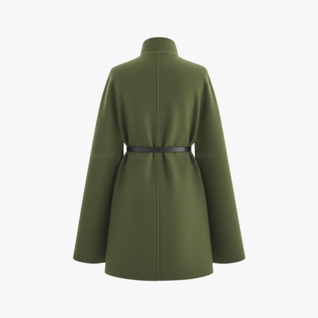 Gemma | Collared Belted Cape with Button Detail