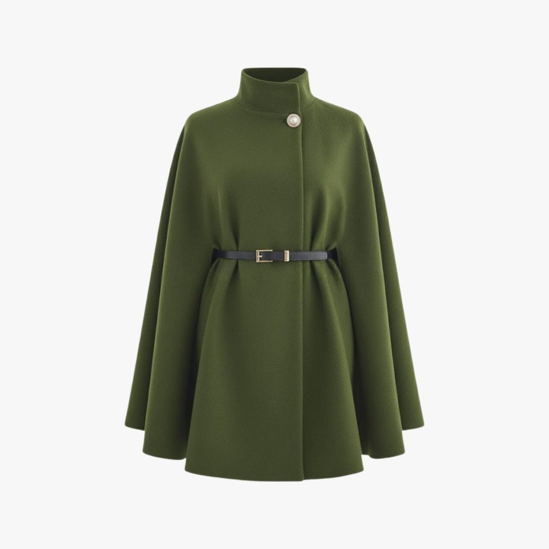 Gemma | Collared Belted Cape with Button Detail