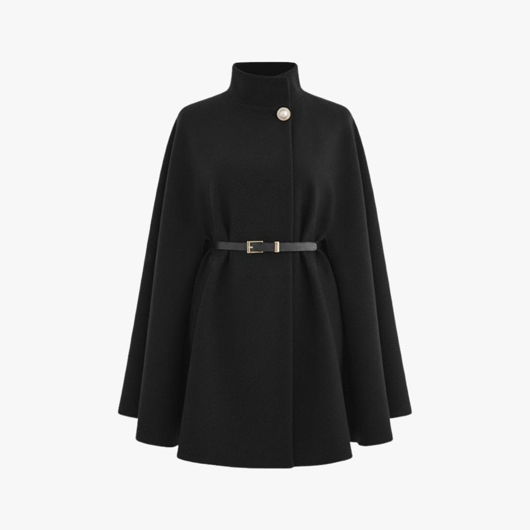 Gemma | Collared Belted Cape with Button Detail