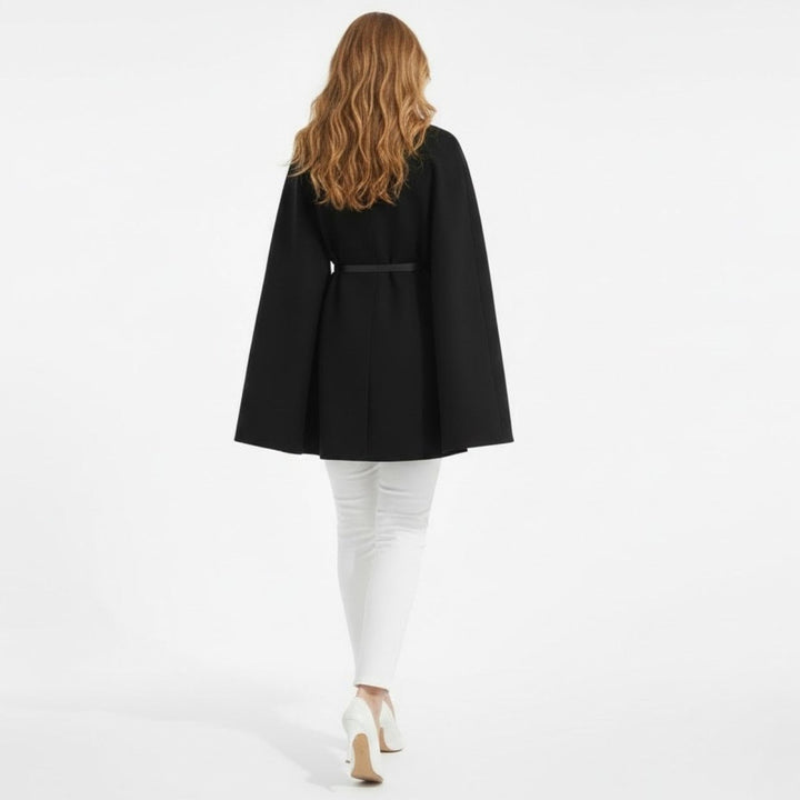 Gemma | Collared Belted Cape with Button Detail