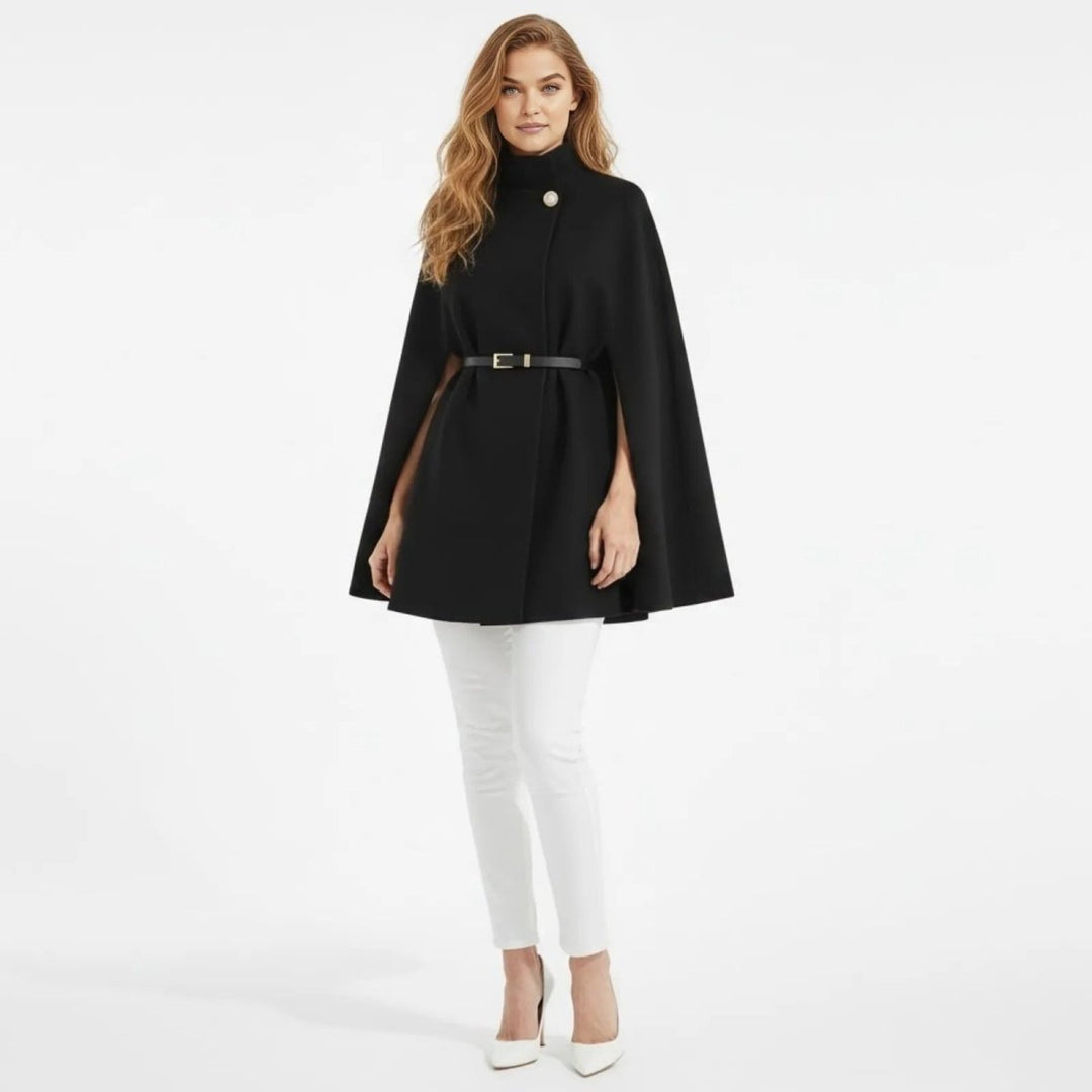 Gemma | Collared Belted Cape with Button Detail