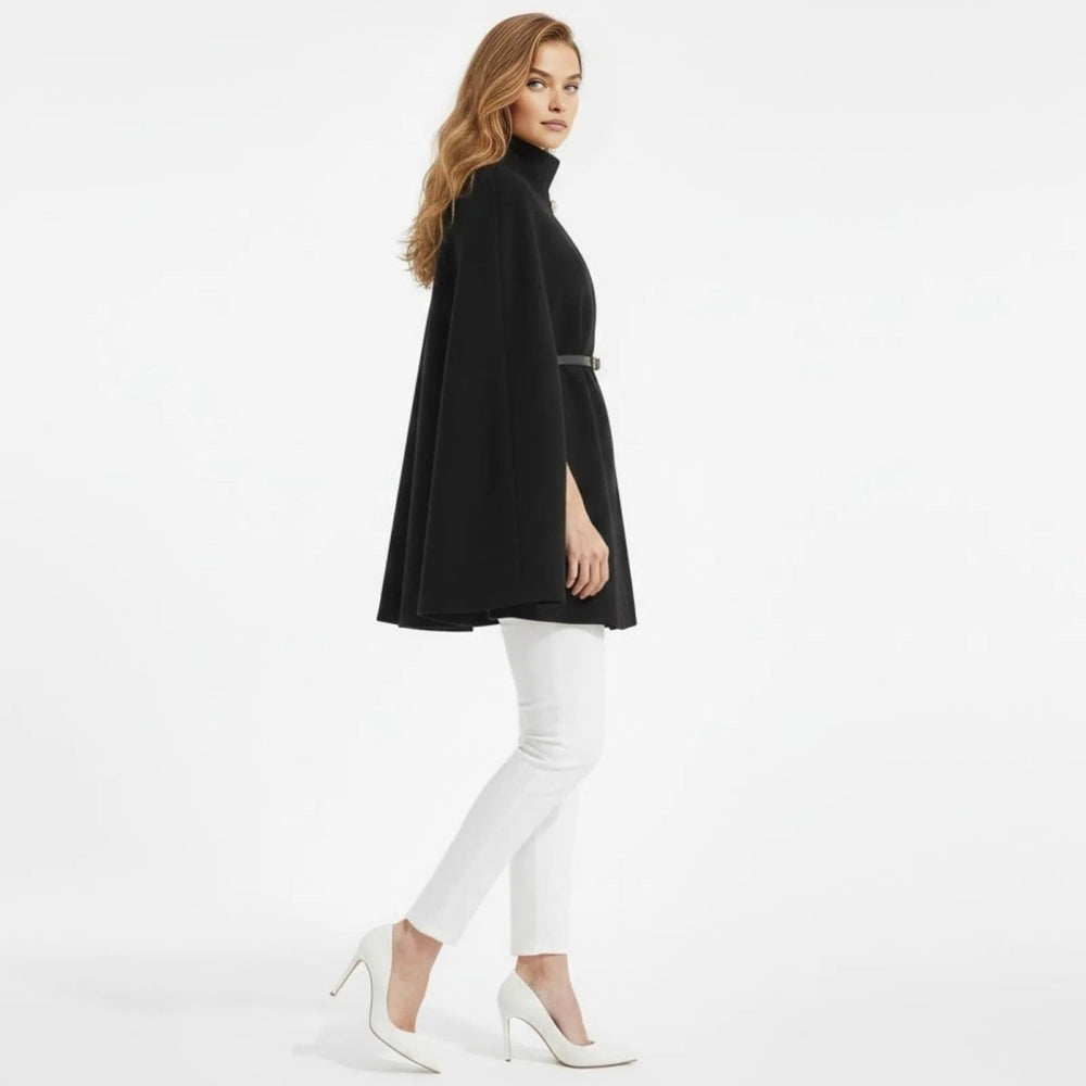 Gemma | Collared Belted Cape with Button Detail