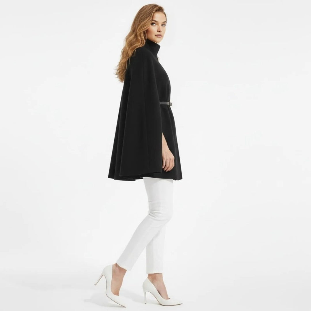 Gemma | Collared Belted Cape with Button Detail