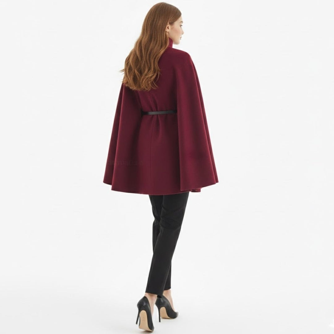 Gemma | Collared Belted Cape with Button Detail