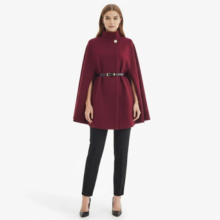 Gemma | Collared Belted Cape with Button Detail