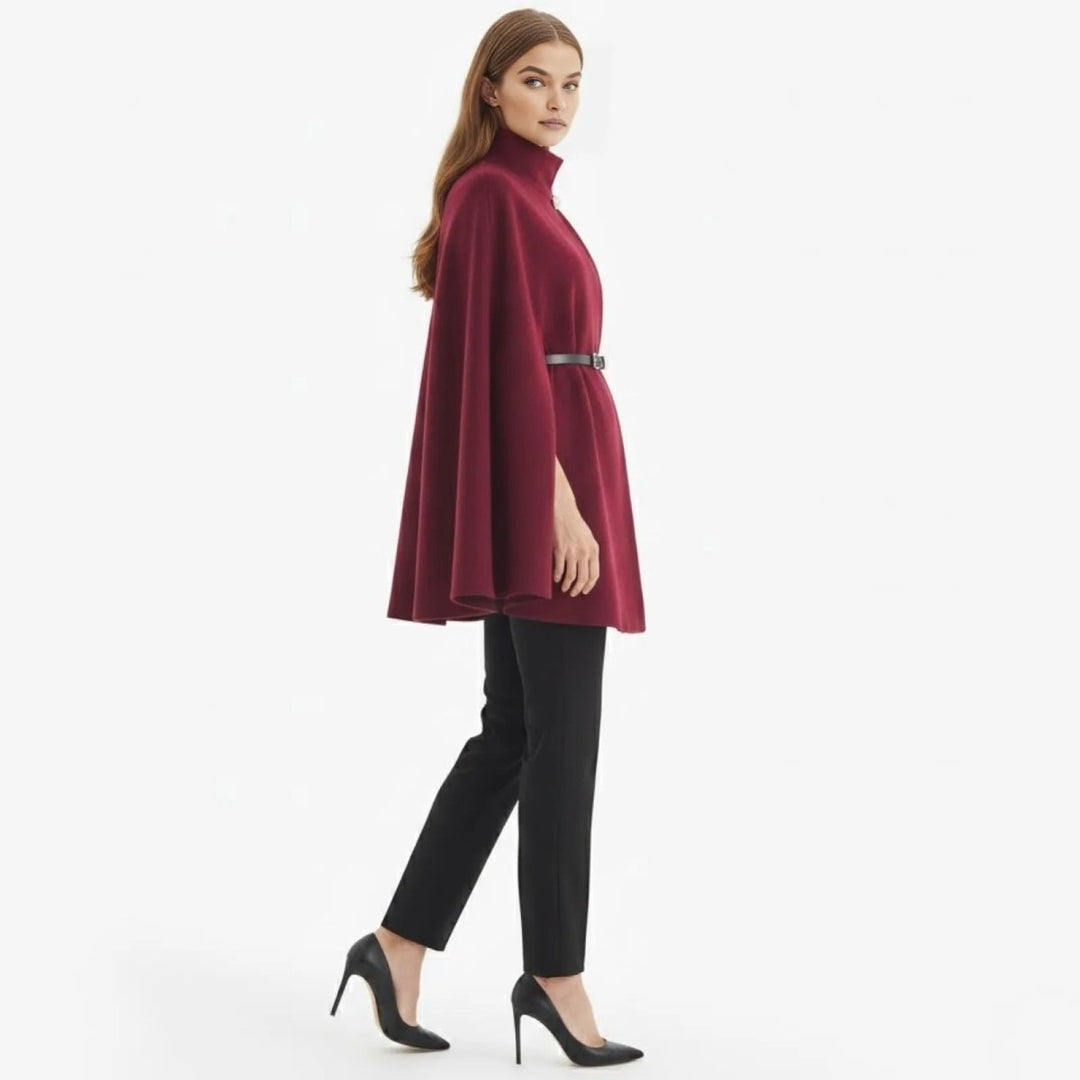 Gemma | Collared Belted Cape with Button Detail