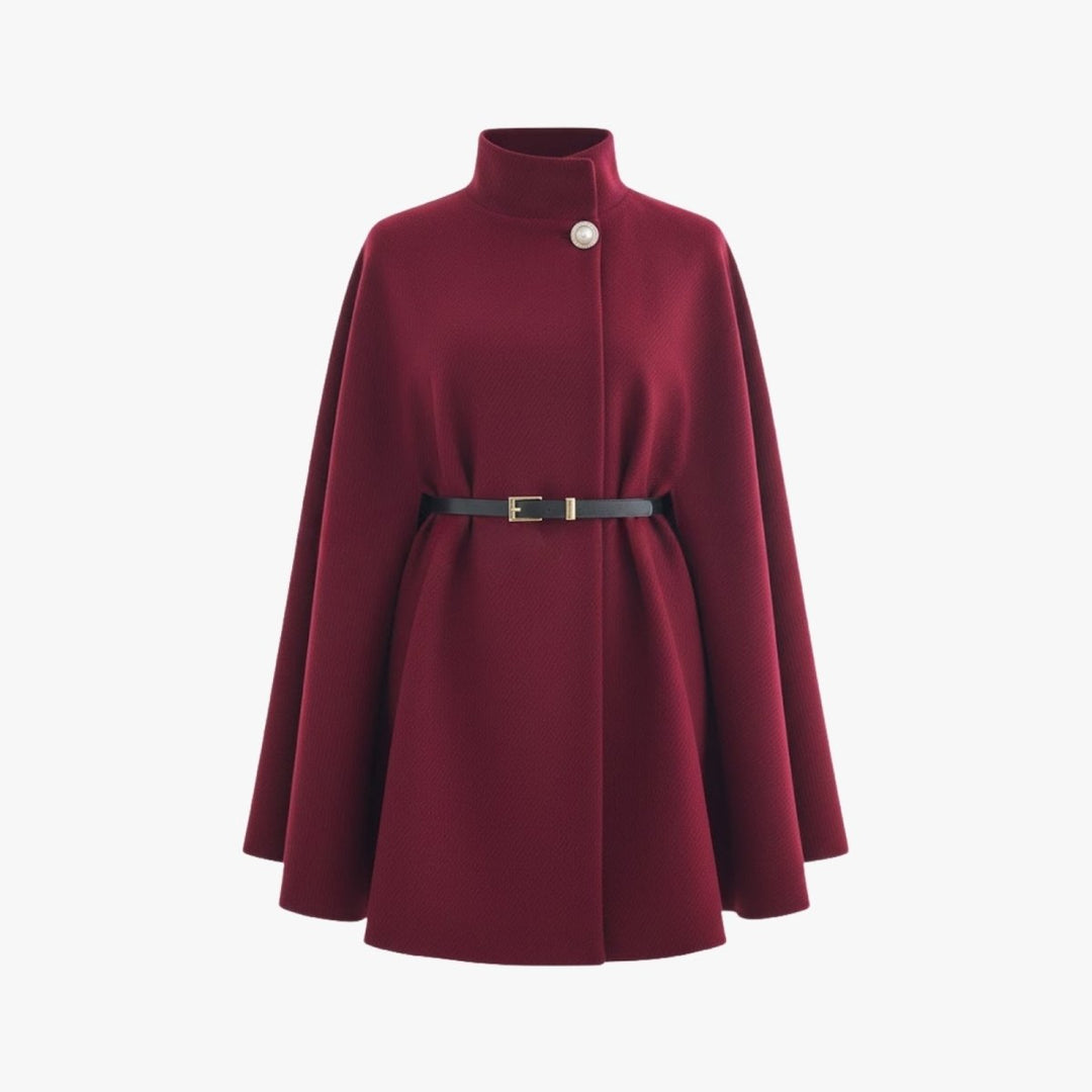 Gemma | Collared Belted Cape with Button Detail