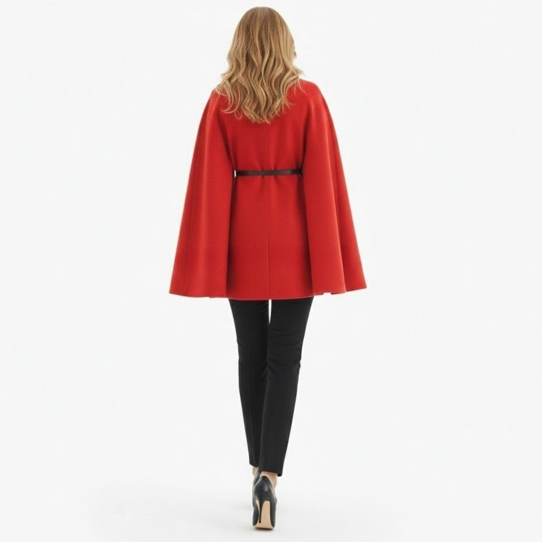 Gemma | Collared Belted Cape with Button Detail