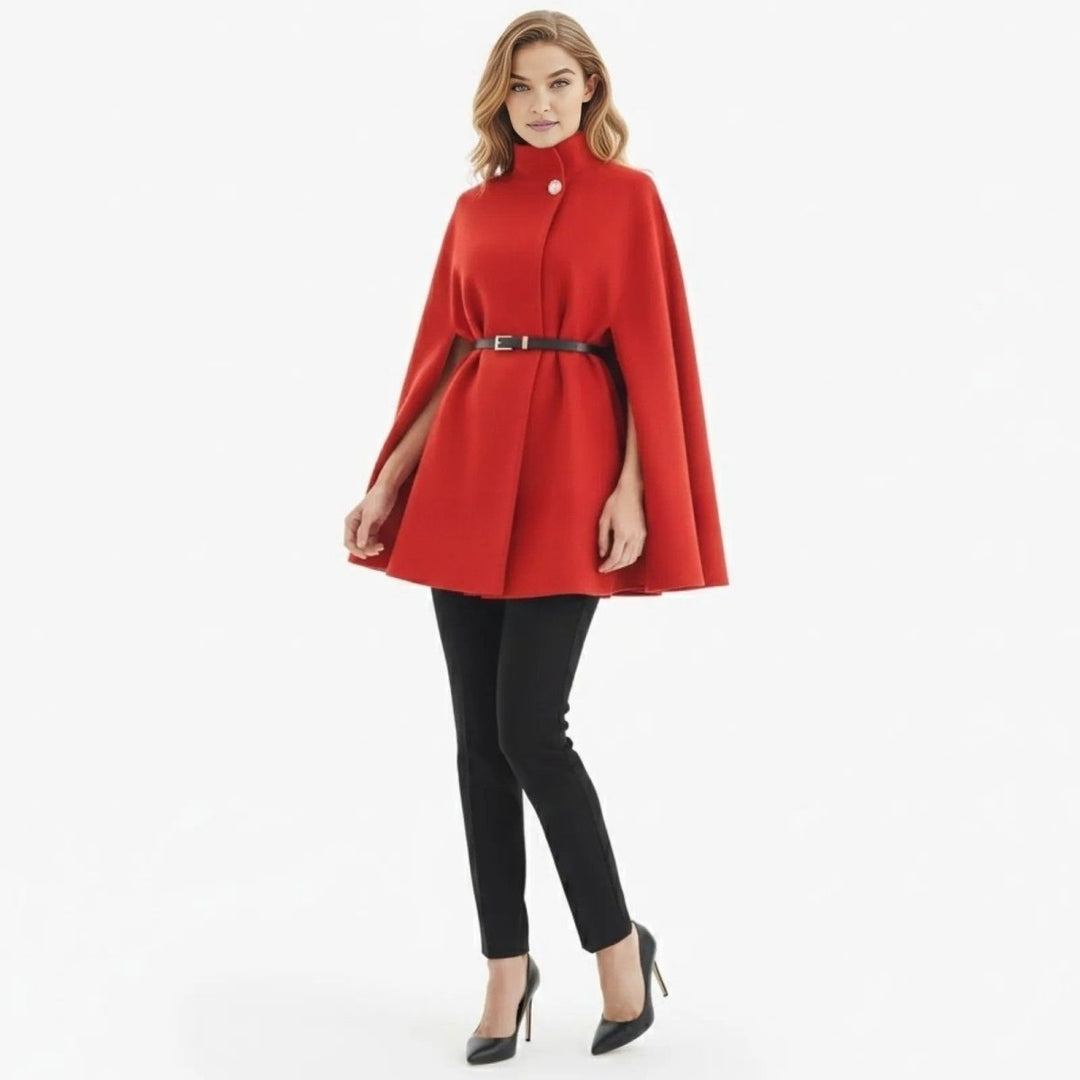 Gemma | Collared Belted Cape with Button Detail