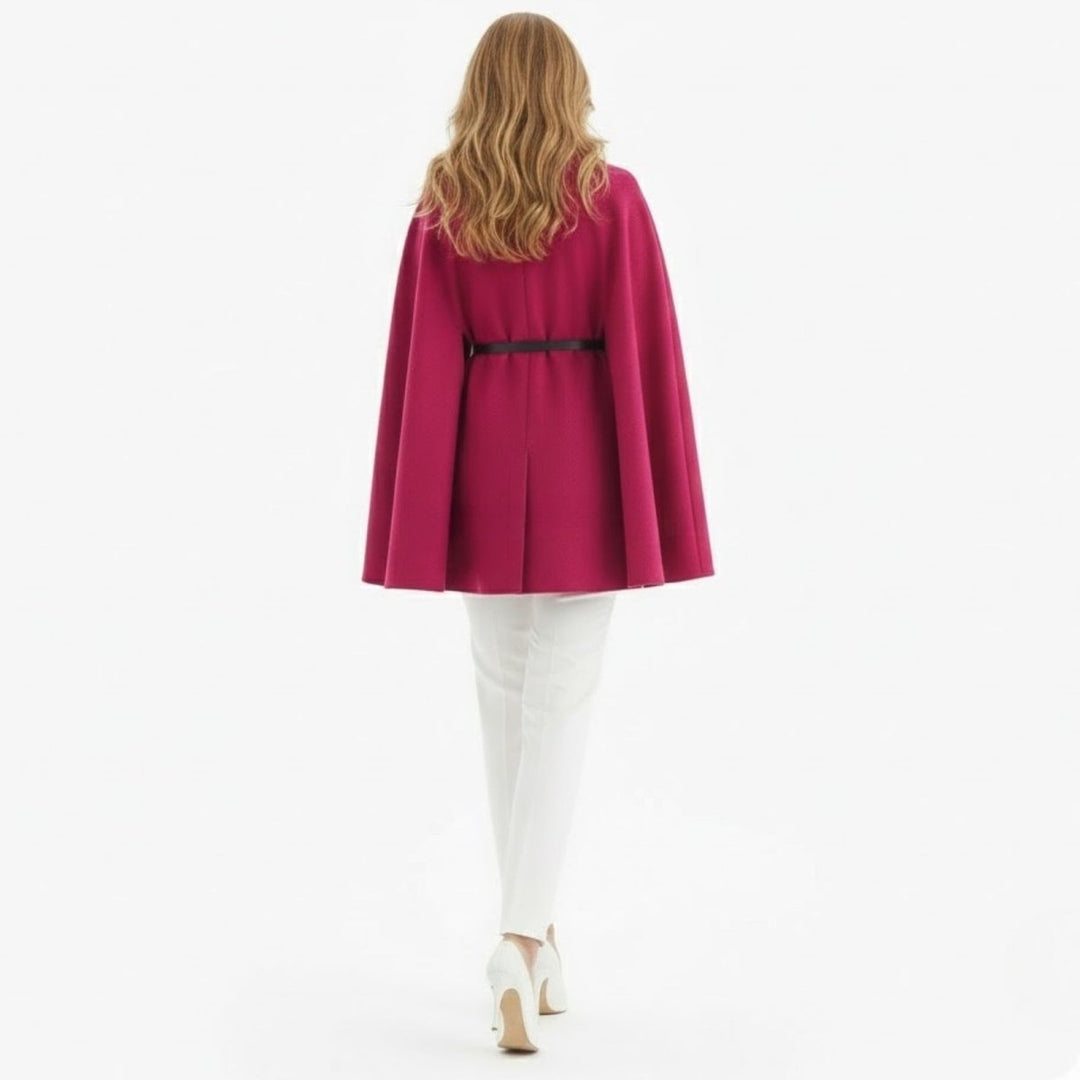 Gemma | Collared Belted Cape with Button Detail