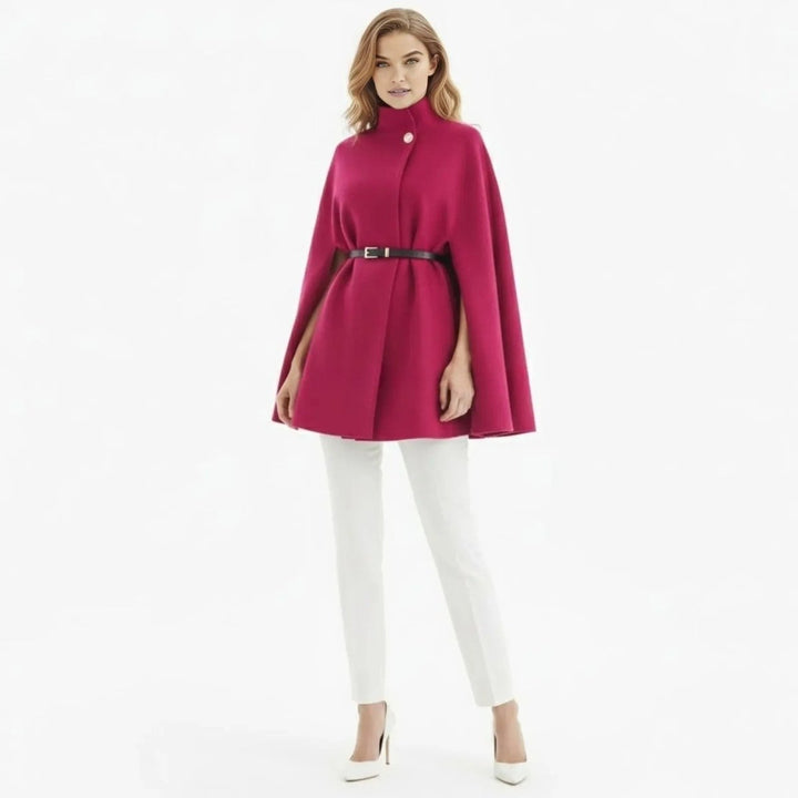 Gemma | Collared Belted Cape with Button Detail