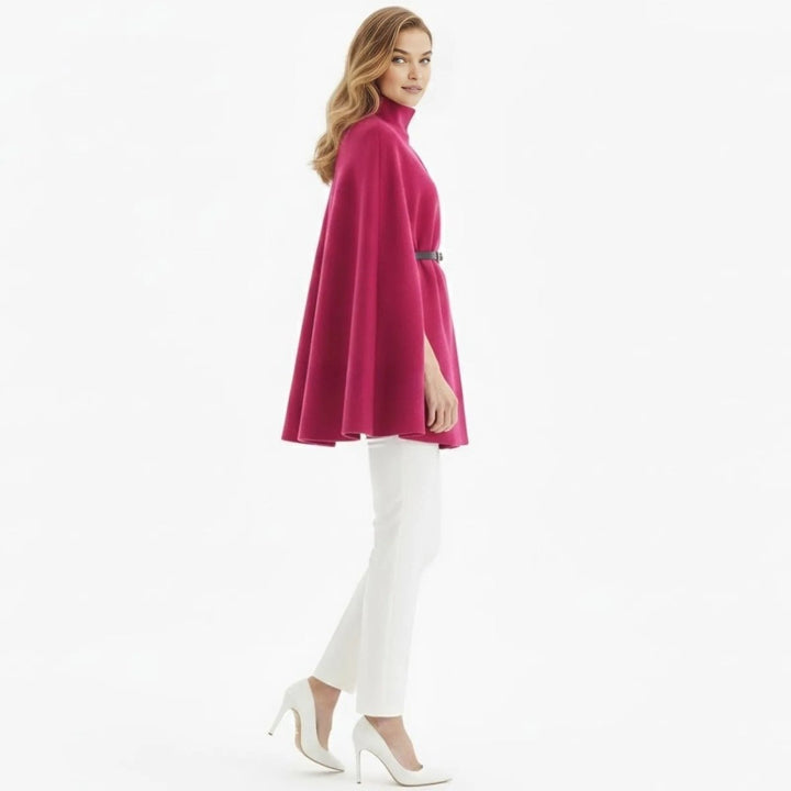 Gemma | Collared Belted Cape with Button Detail