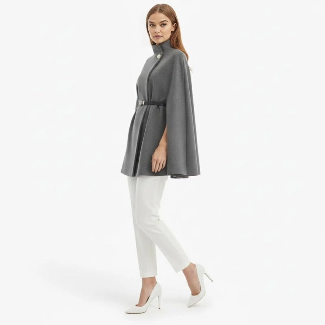 Gemma | Collared Belted Cape with Button Detail