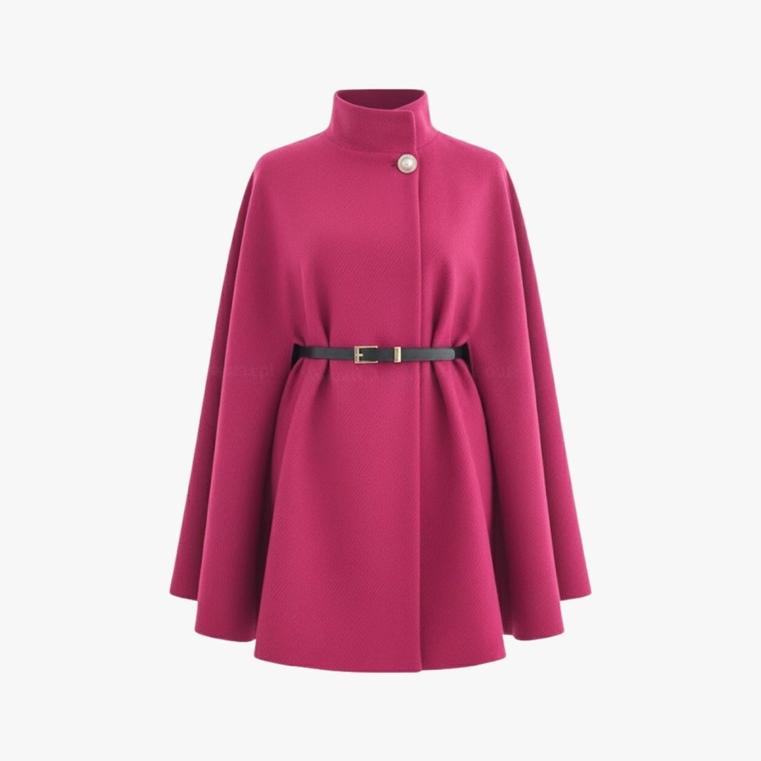 Gemma | Collared Belted Cape with Button Detail