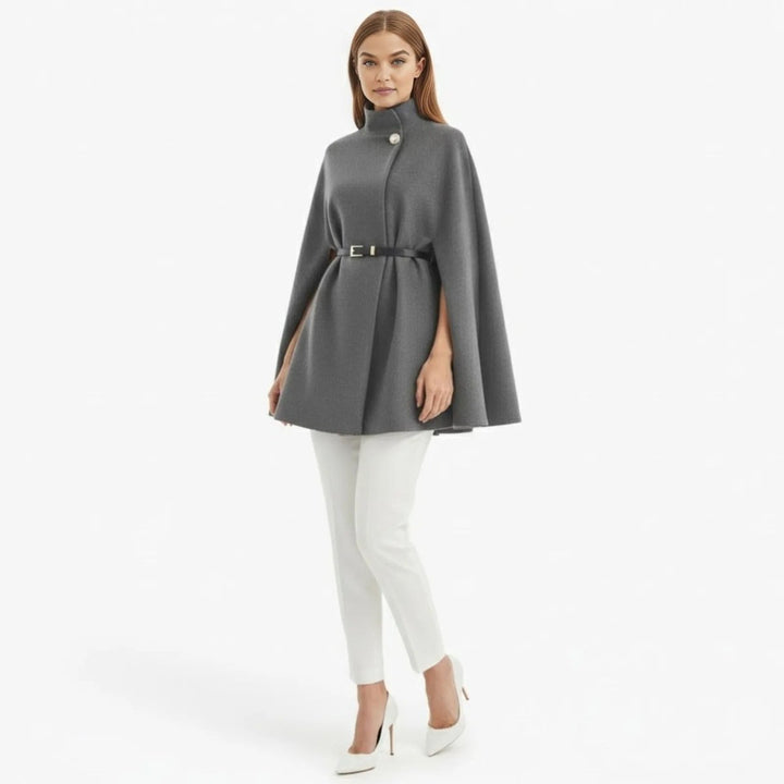 Gemma | Collared Belted Cape with Button Detail