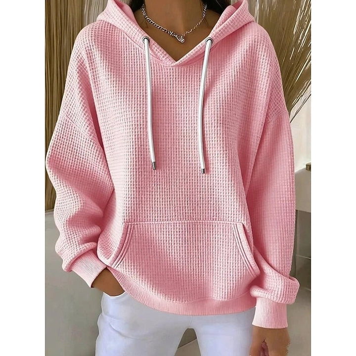 Womens oversized waffle knit hoodie kangaroo pocket, view 1