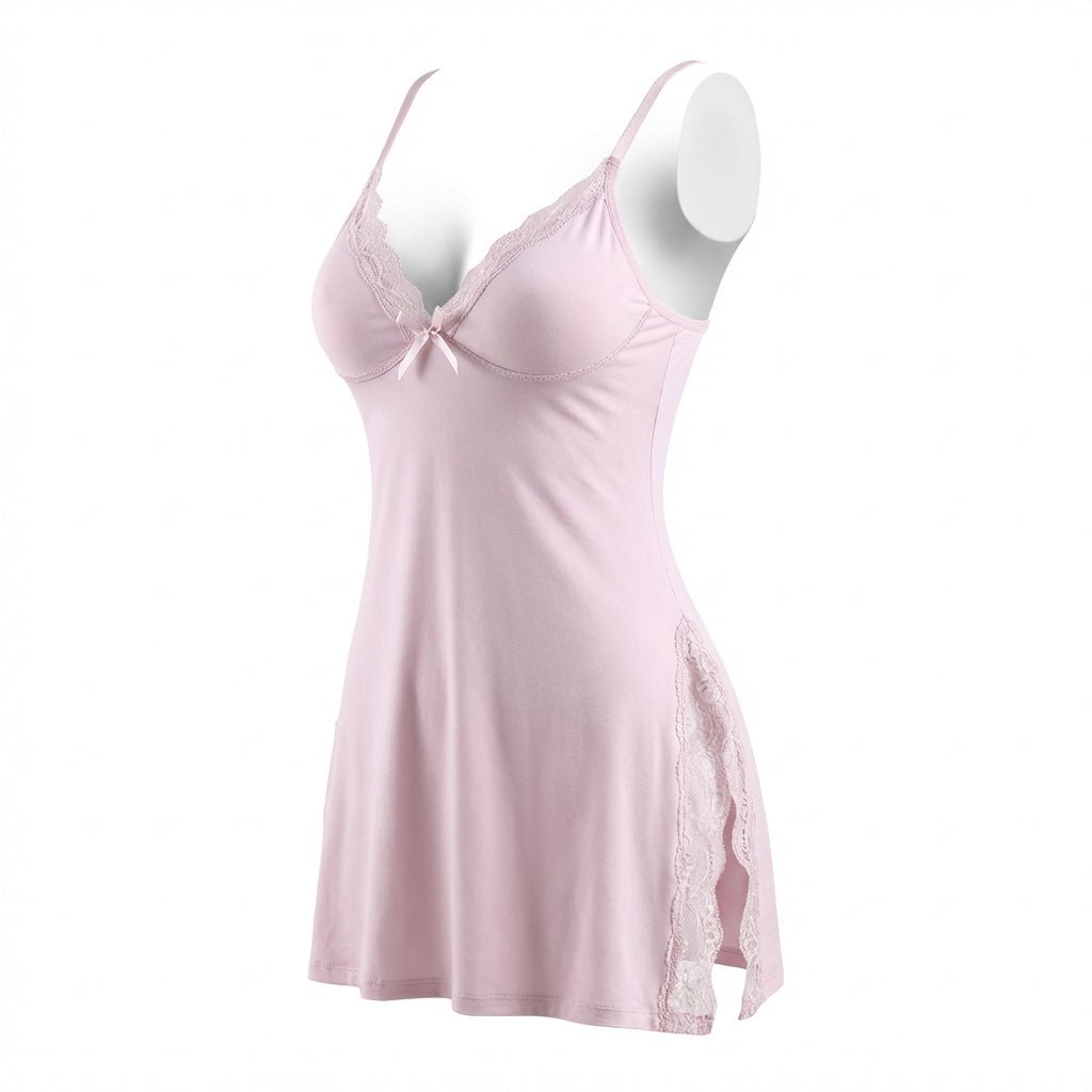 Avery | Lingeries Sleeveless V-Neck Lace Trim Mini Nightgown