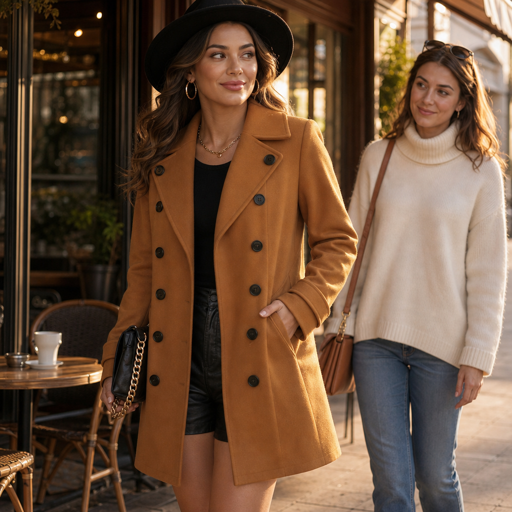 Eve | Womens Double-Breasted Wool Blend Pea Coat