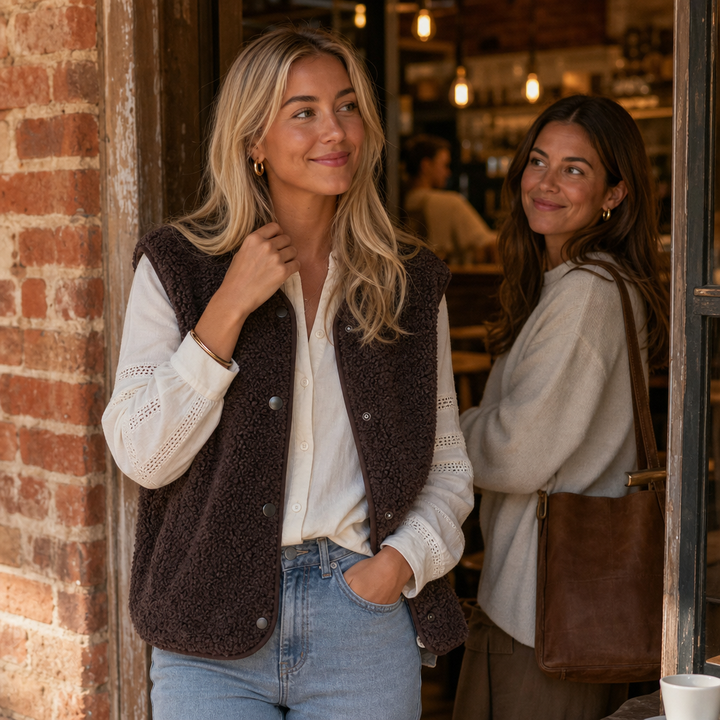 Lena | Teddy Snap Button Crew Vest