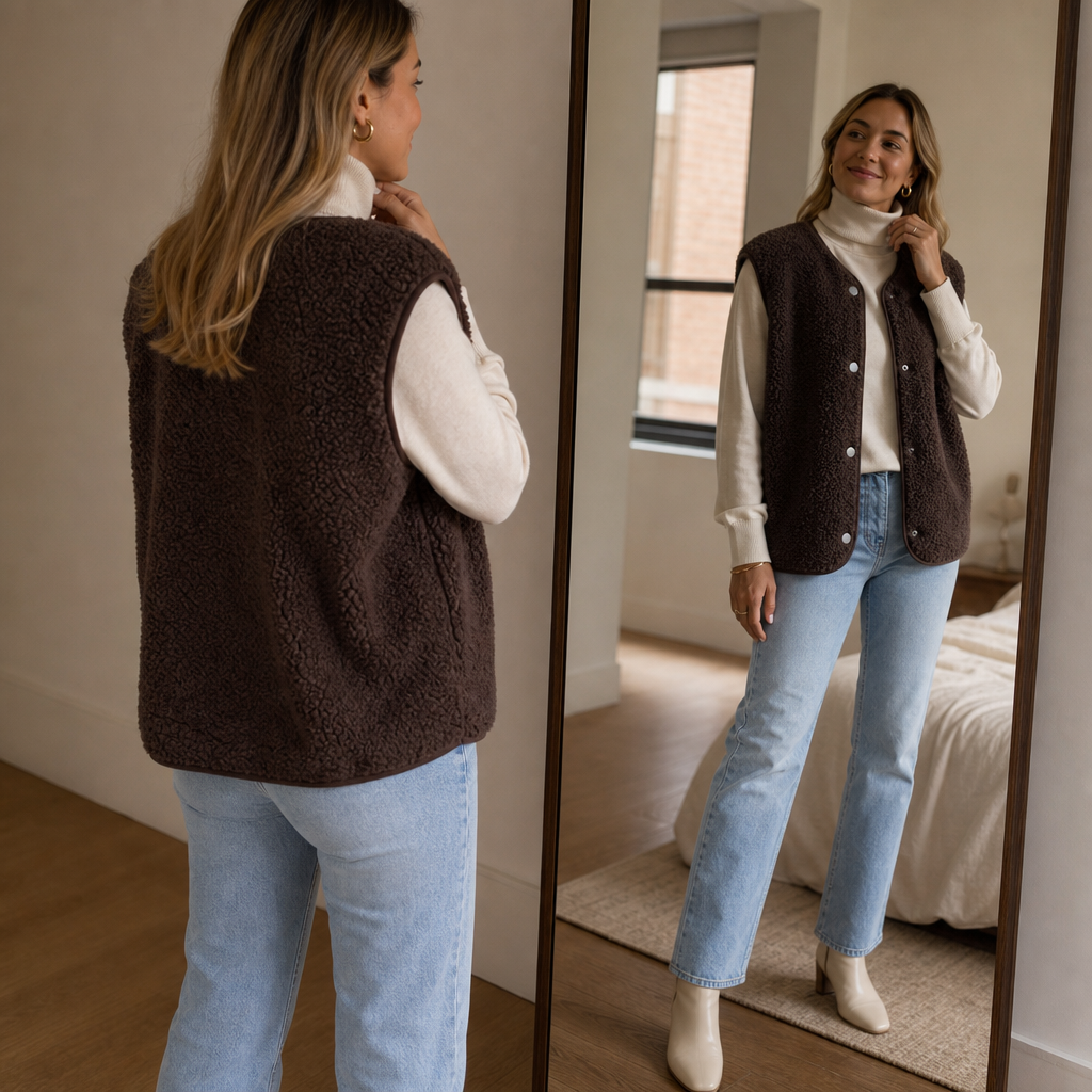 Lena | Teddy Snap Button Crew Vest