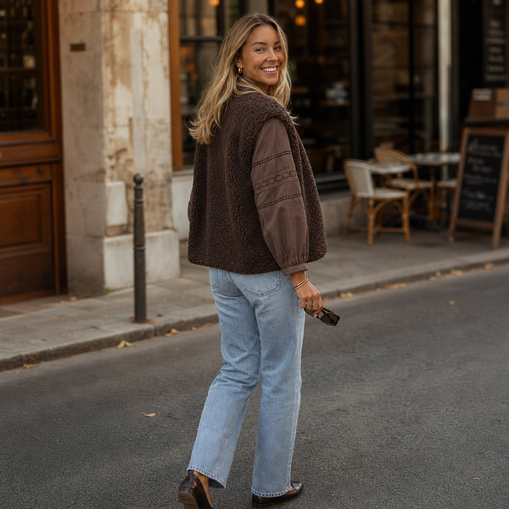 Lena | Teddy Snap Button Crew Vest