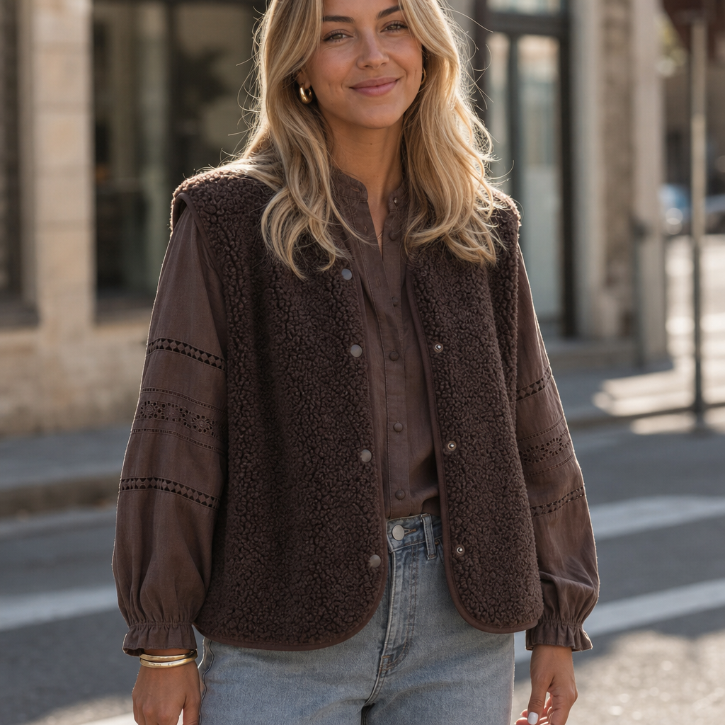 Lena | Teddy Snap Button Crew Vest