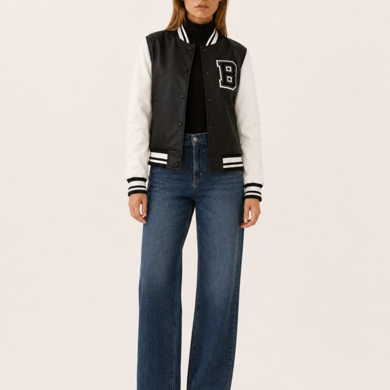 Annika | Womens Varsity Jacket Contrast Sleeves Button Front