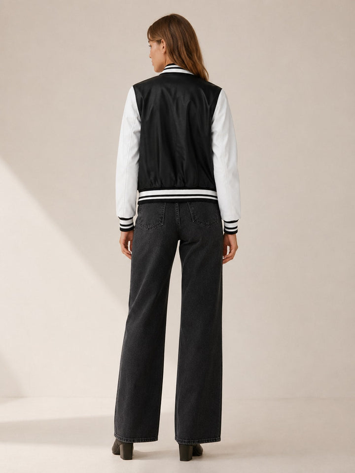 Annika | Womens Varsity Jacket Contrast Sleeves Button Front