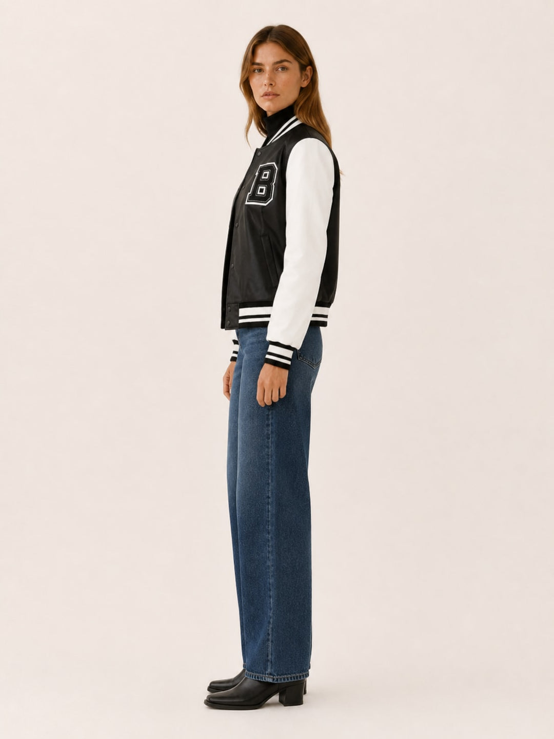 Annika | Womens Varsity Jacket Contrast Sleeves Button Front