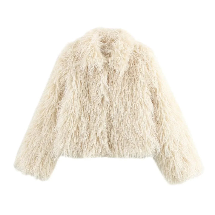 Womens shaggy faux fur cropped jacket, view 1