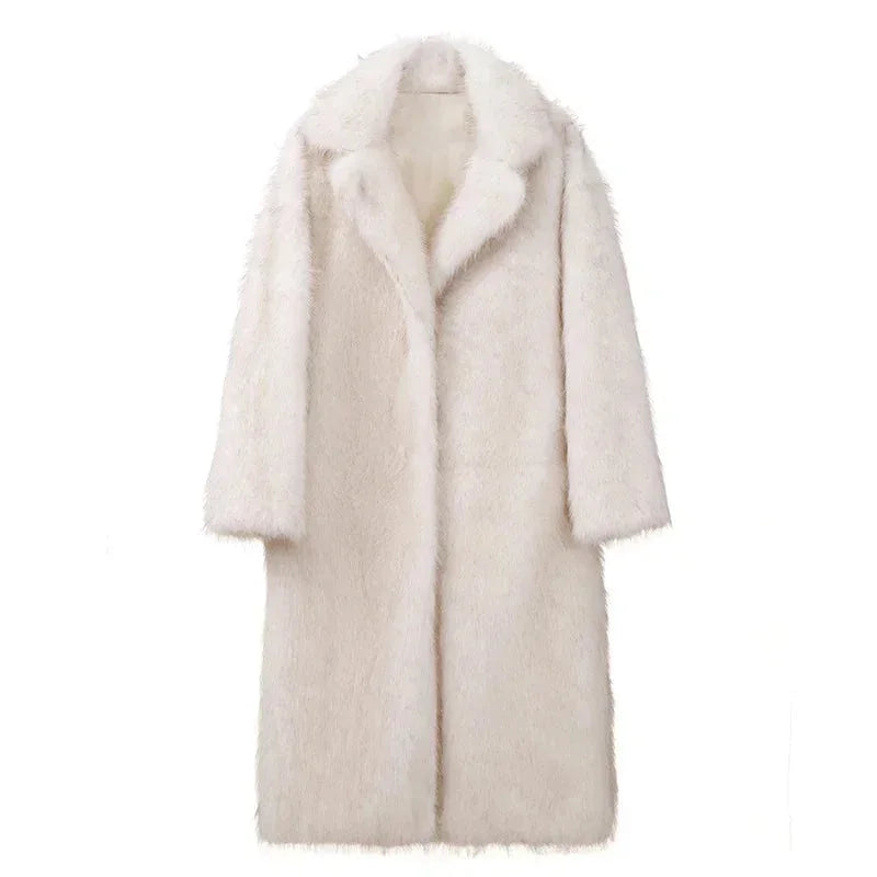 Womens long faux fur coat, view 2