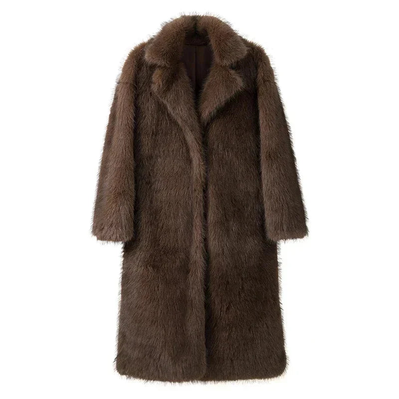 Womens long faux fur coat, view 7