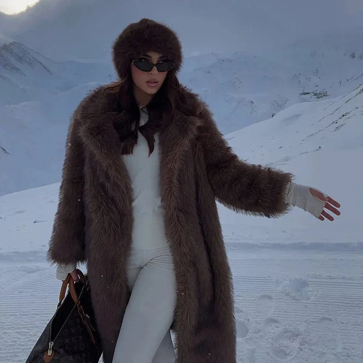 Womens long faux fur coat, view 6