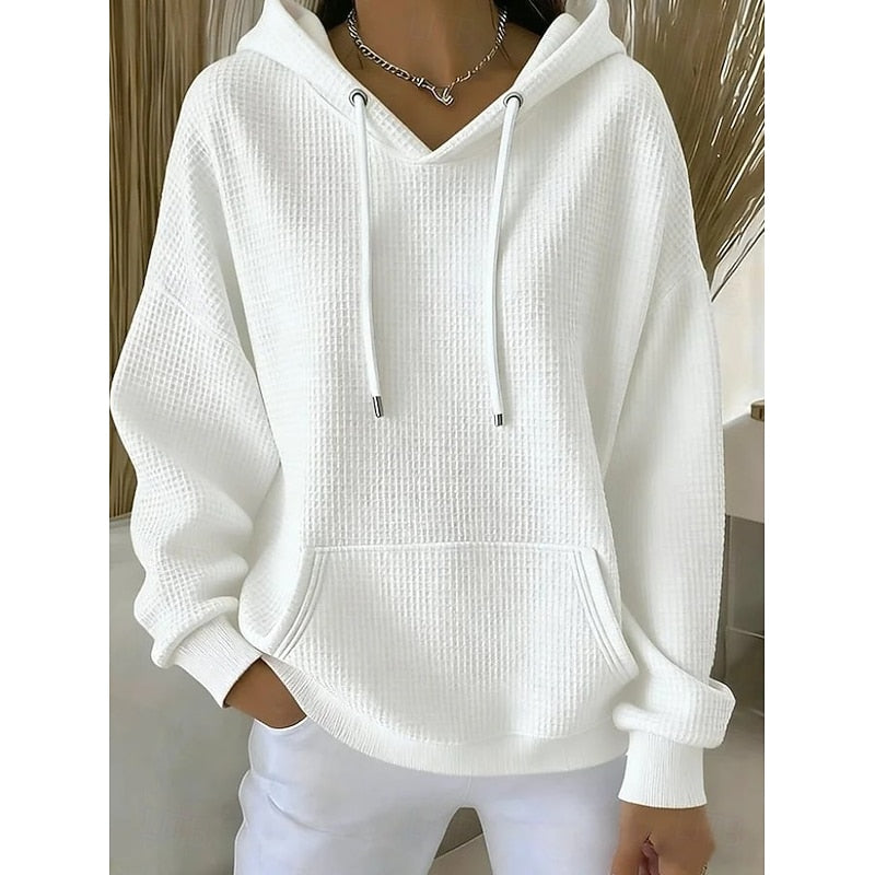 Womens oversized waffle knit hoodie kangaroo pocket, view 7