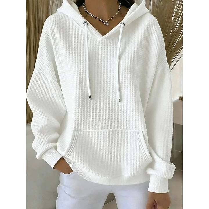 Womens oversized waffle knit hoodie kangaroo pocket, view 7