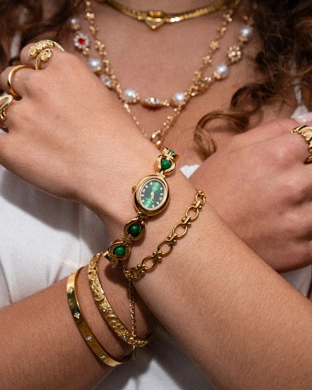 Kara | Oval Face Pearl Accent Analog Watch