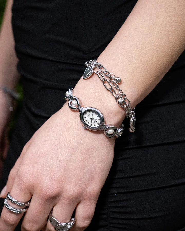 Kara | Oval Face Pearl Accent Analog Watch