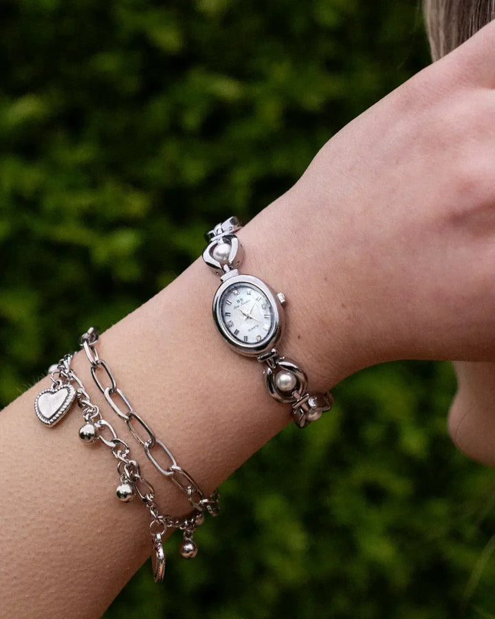 Kara | Oval Face Pearl Accent Analog Watch