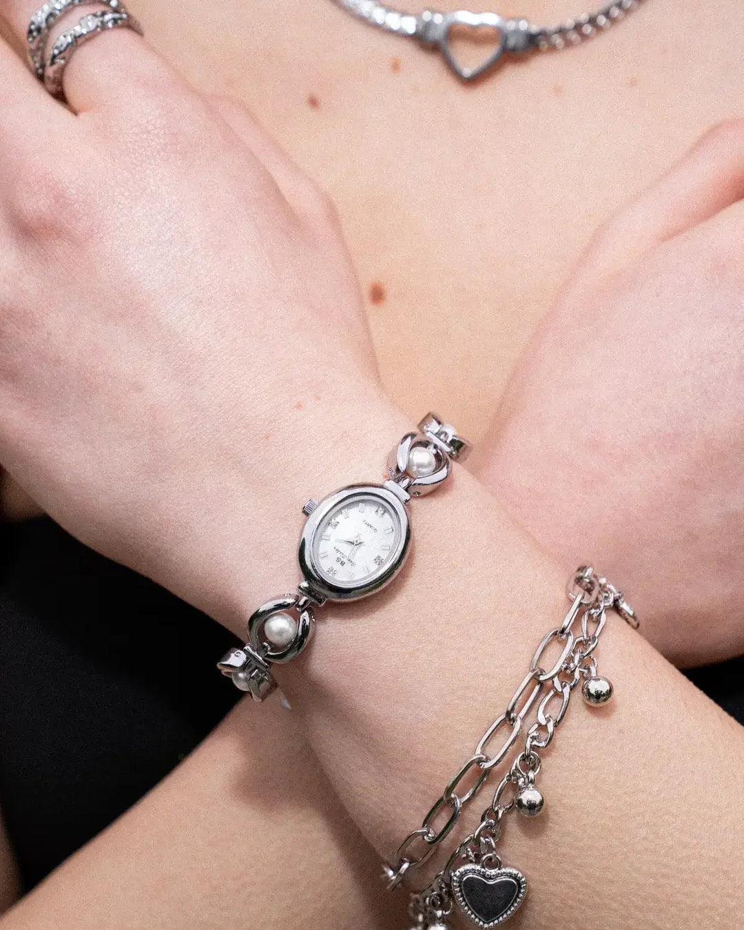 Kara | Oval Face Pearl Accent Analog Watch