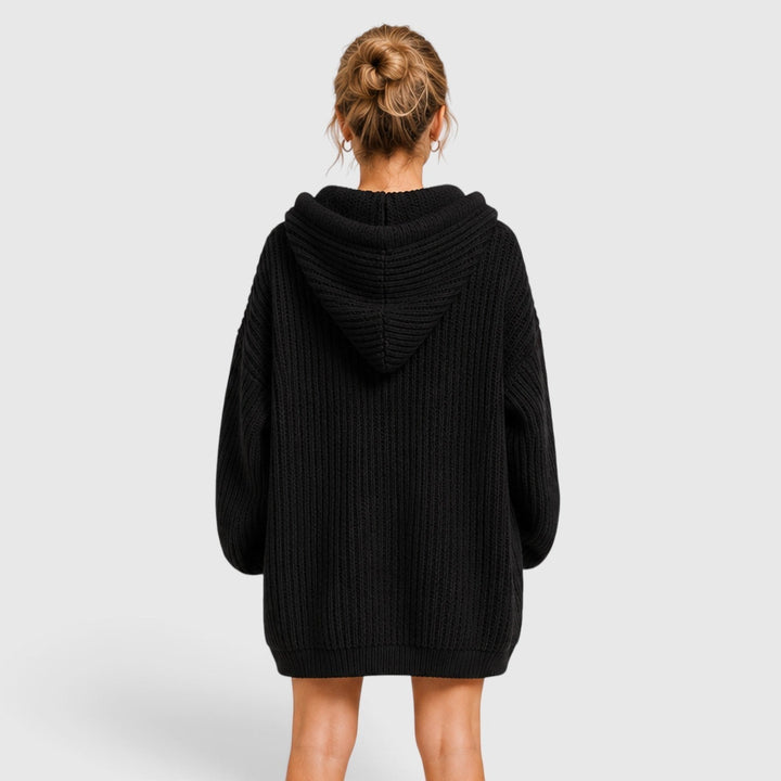Willow | Black Oversized Chunky Knit Mini Womens Hoodies