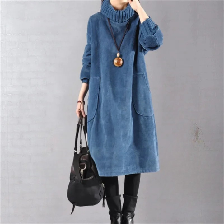 Ottilie | Turtleneck Corduroy Sweater Dress Midi