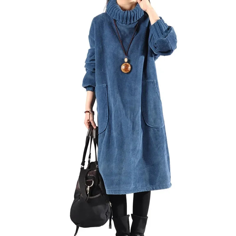 Ottilie | Turtleneck Corduroy Sweater Dress Midi
