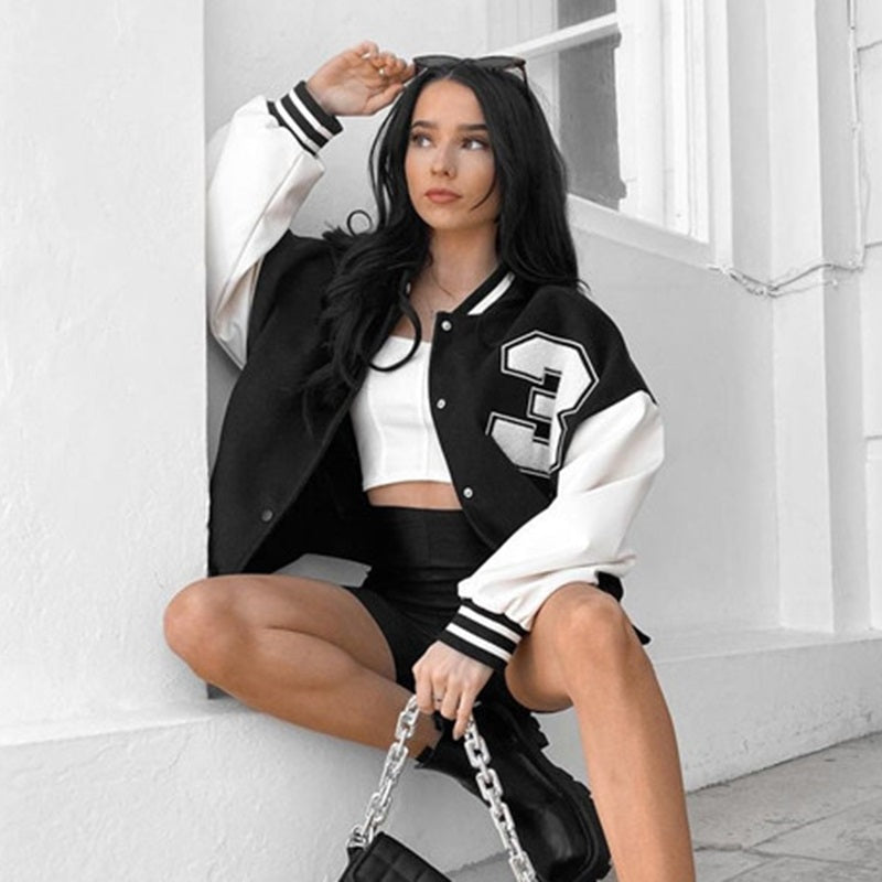 Lorelei | Oversized Varsity Jacket Contrast Sleeves