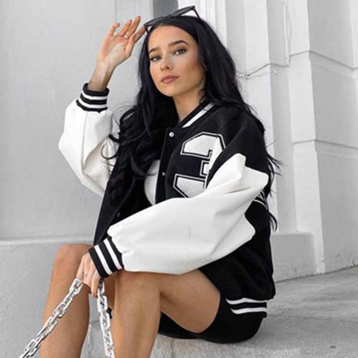 Lorelei | Oversized Varsity Jacket Contrast Sleeves