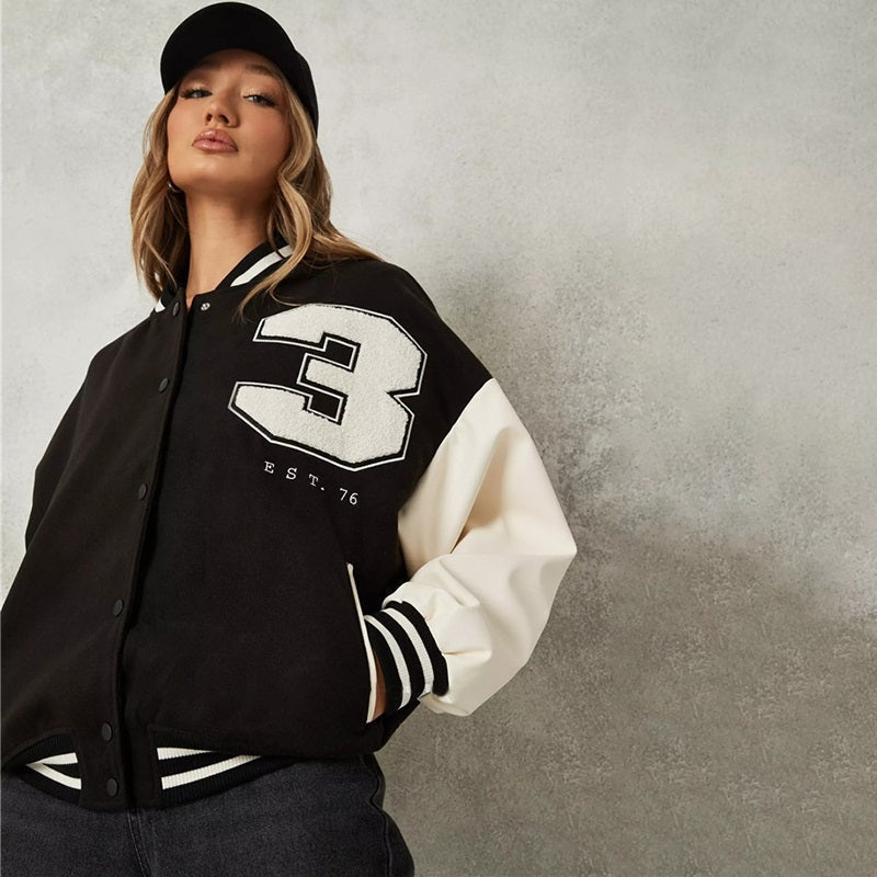 Lorelei | Oversized Varsity Jacket Contrast Sleeves