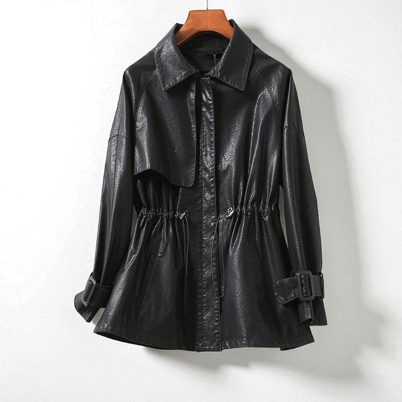 Giselle | Relaxed Faux Leather Jacket with Drawstring Waist