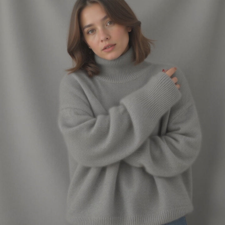 Addison | Beige Wool Blend Turtleneck Sweater Relaxed Fit