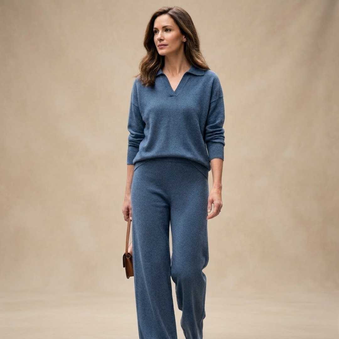 Womens knit polo sweater wide-leg set, view 4