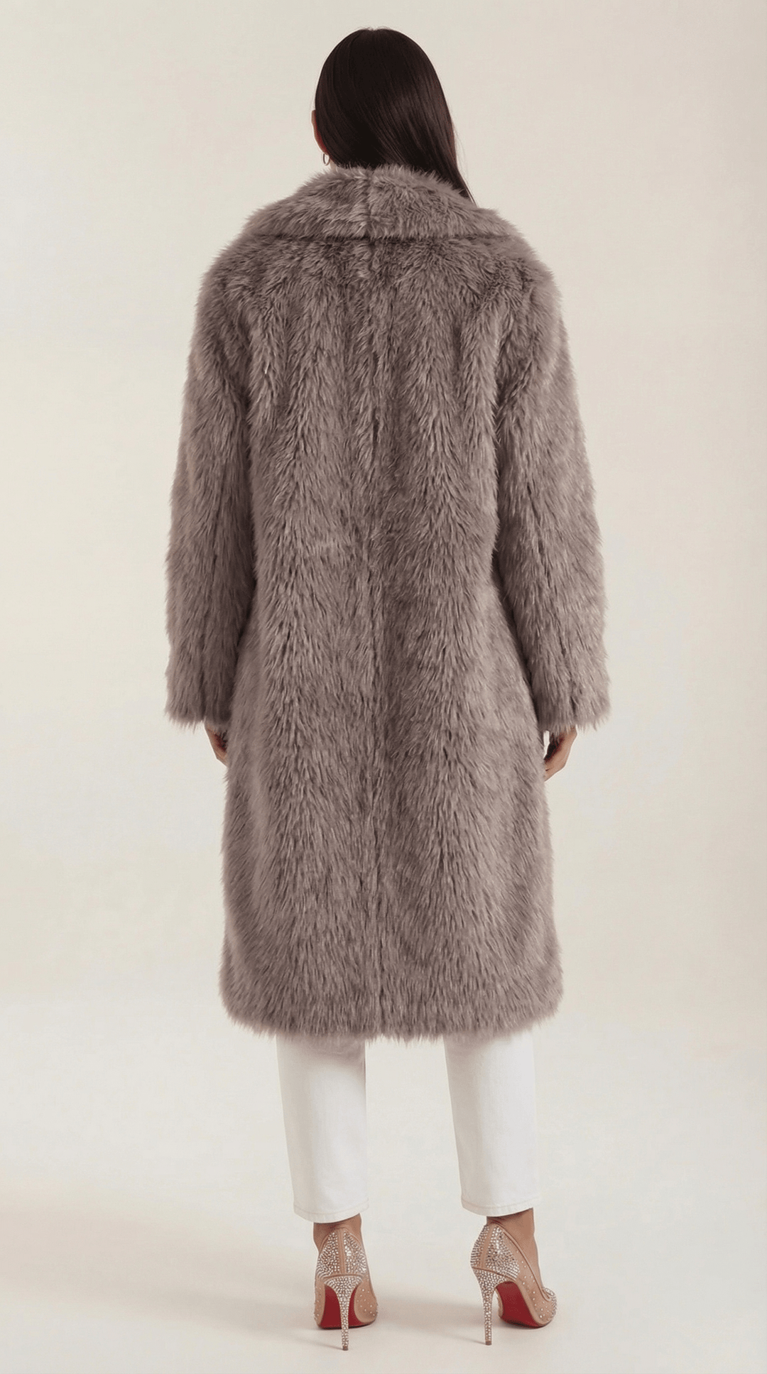 Womens long faux fur coat, view 4